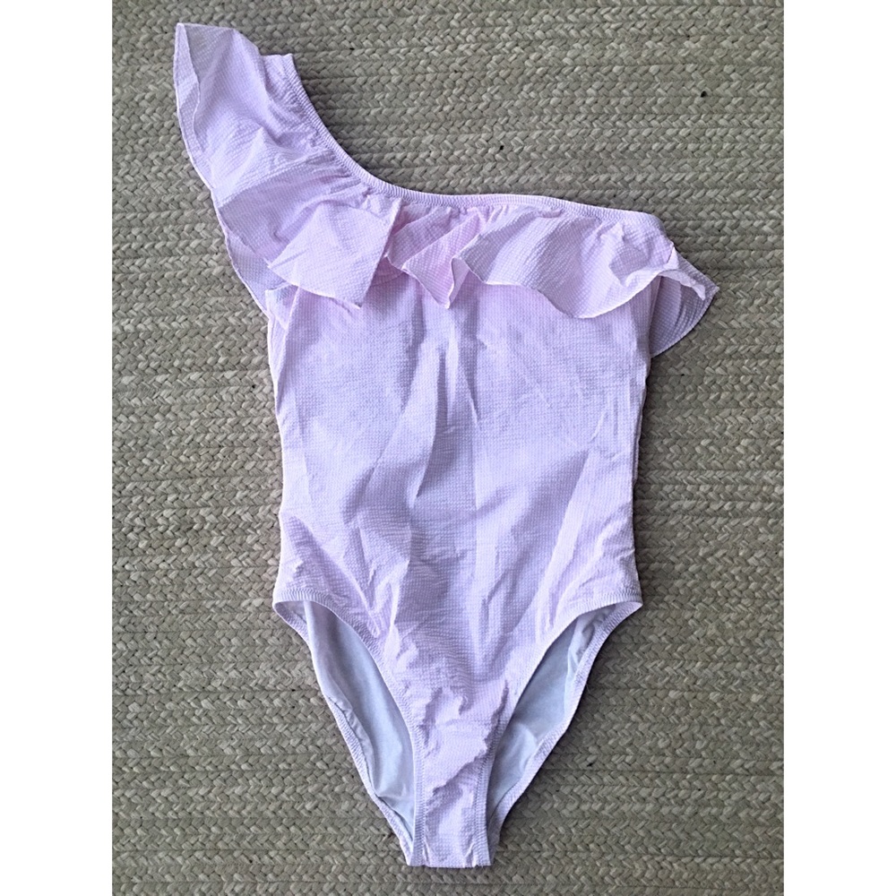 J. Crew One Shoulder Seersucker Swimsuit